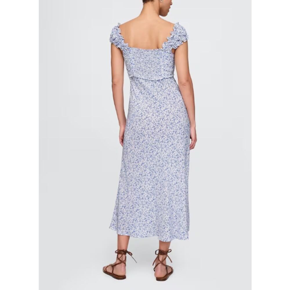 NWT Gap Women Maxi Dress Medium Blue Sweetheart Crepe Floral Smock Ruffle Summer - Picture 2 of 16